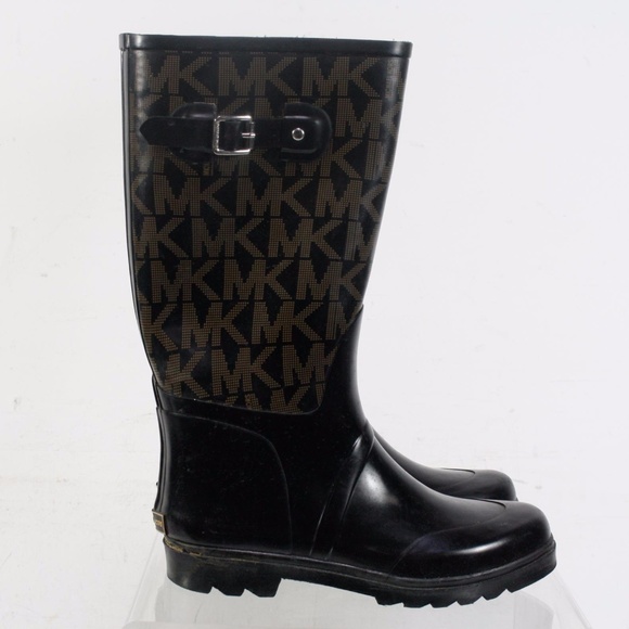 Michael Kors Black Rubber Textile Rain Boots - Picture 1 of 6